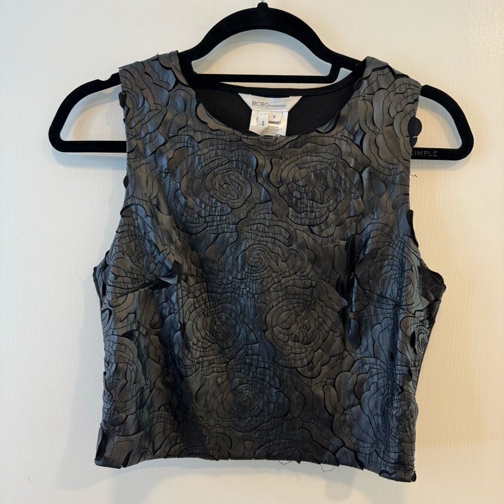 BCBGeneration black faux leather crop top